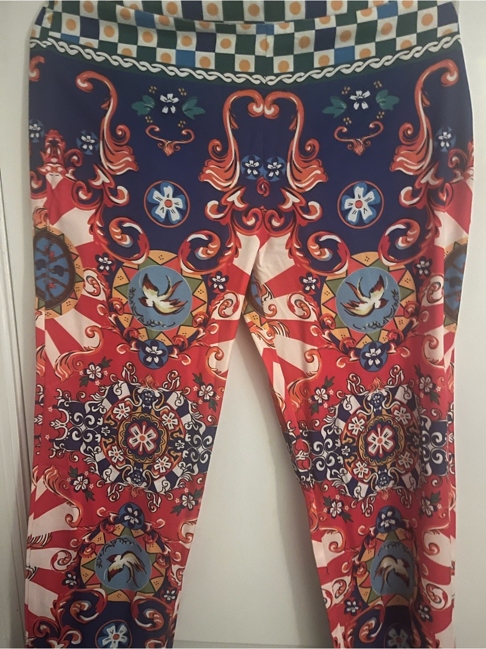 NWOT Never Worn Banjul Bold Boho-Print Skinny Pants in Red & Navy Size XL